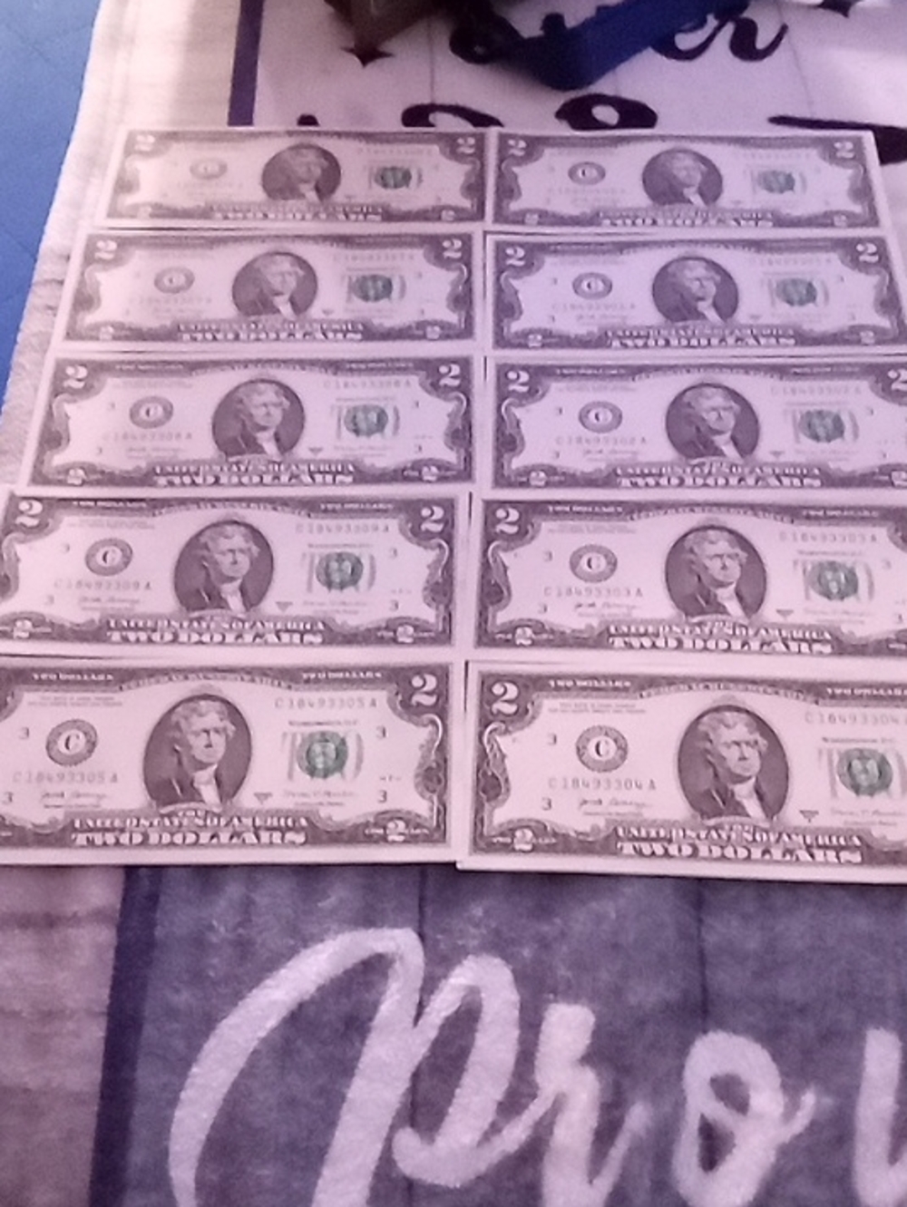Blanket with Printed Two-Dollar Bill Pattern - White and Gray